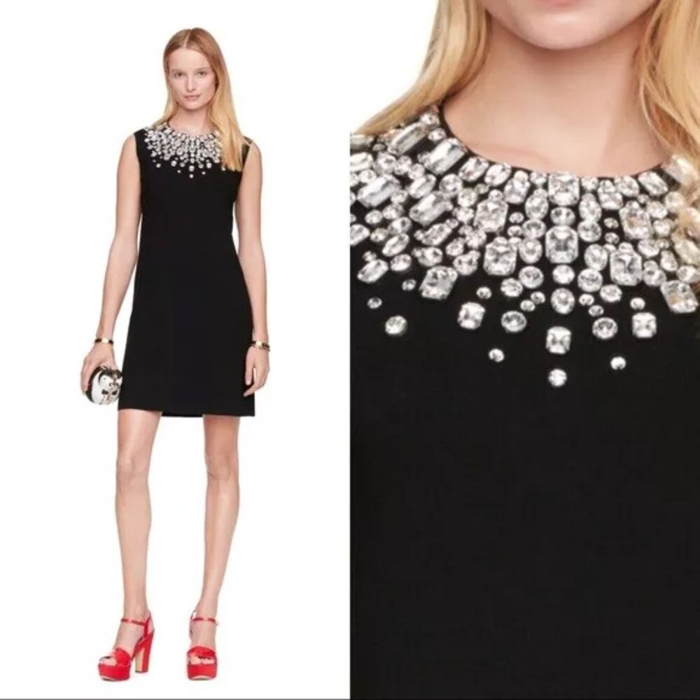 Kate Spade Rhinestone Caution to Wind Black Knit Dress Size X Small Rt. $548 NWT